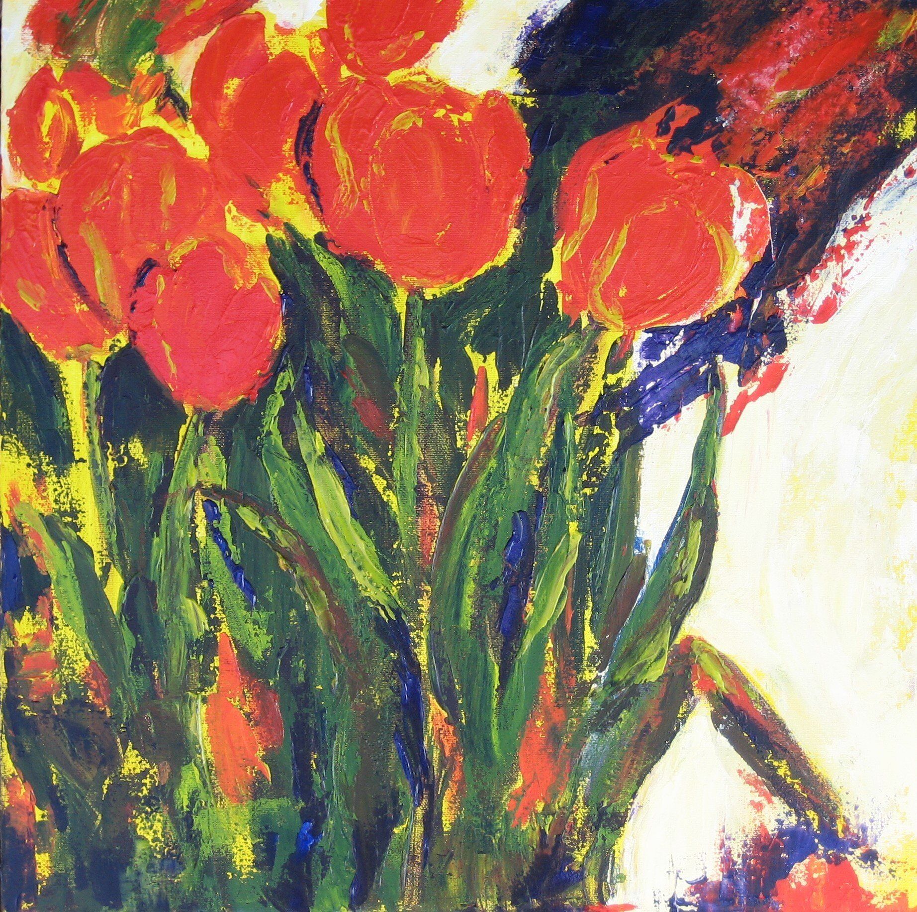 Rode tulpen I painting