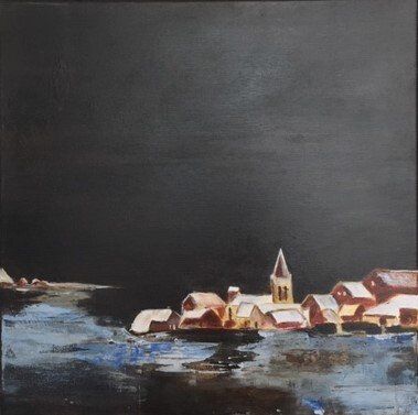 Dorp aan de rivier painting