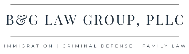 B&G Law Group, PLLC logo. Text includes immigration, criminal defense, and family law services.