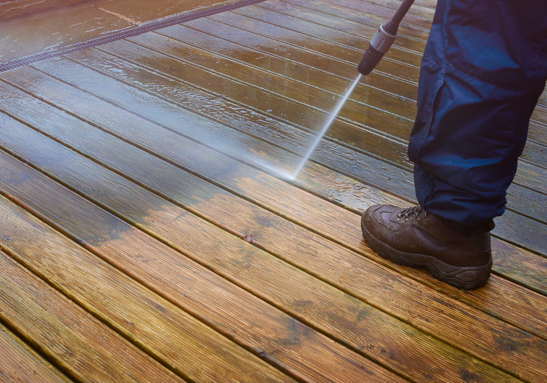 pressure washing a deck
