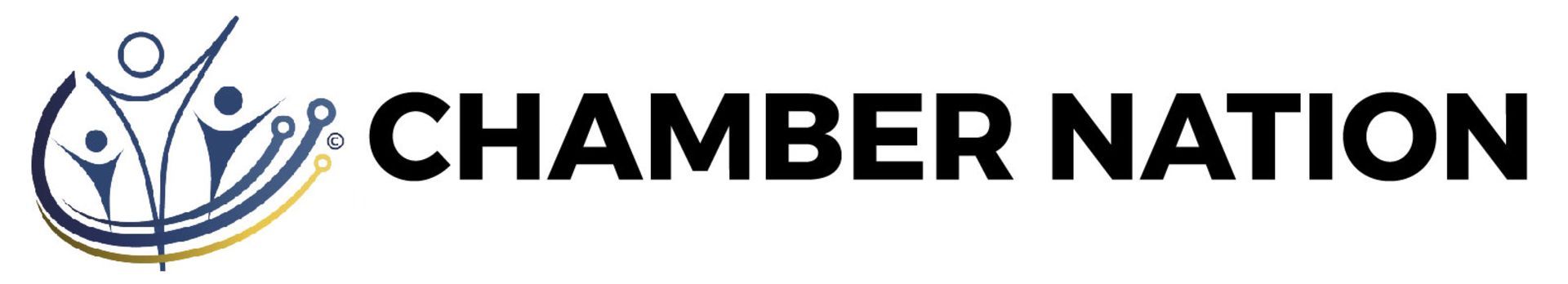 The chamber nation logo is a blue and white logo with a person in a circle.