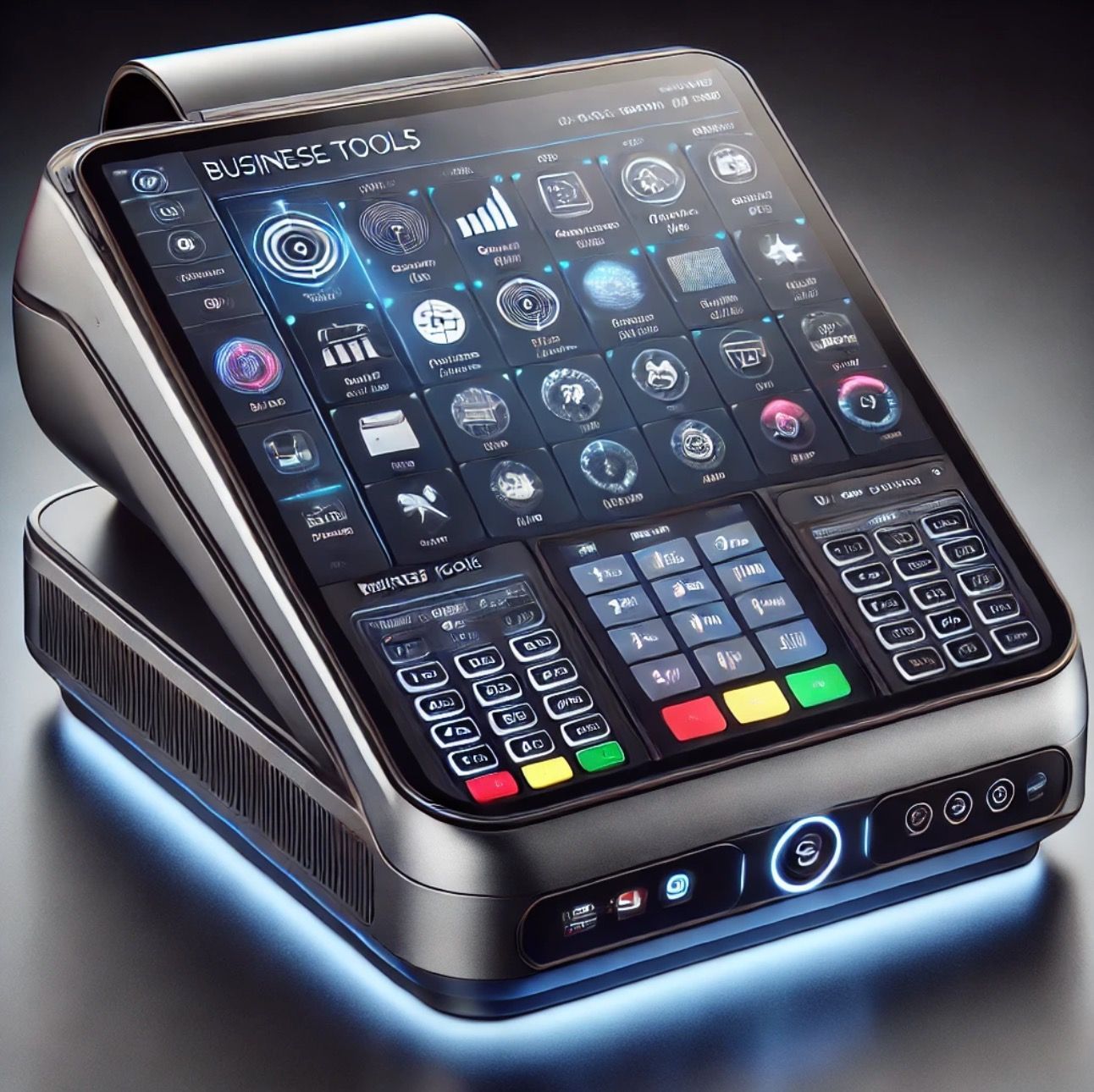 A business tools device is sitting on a table