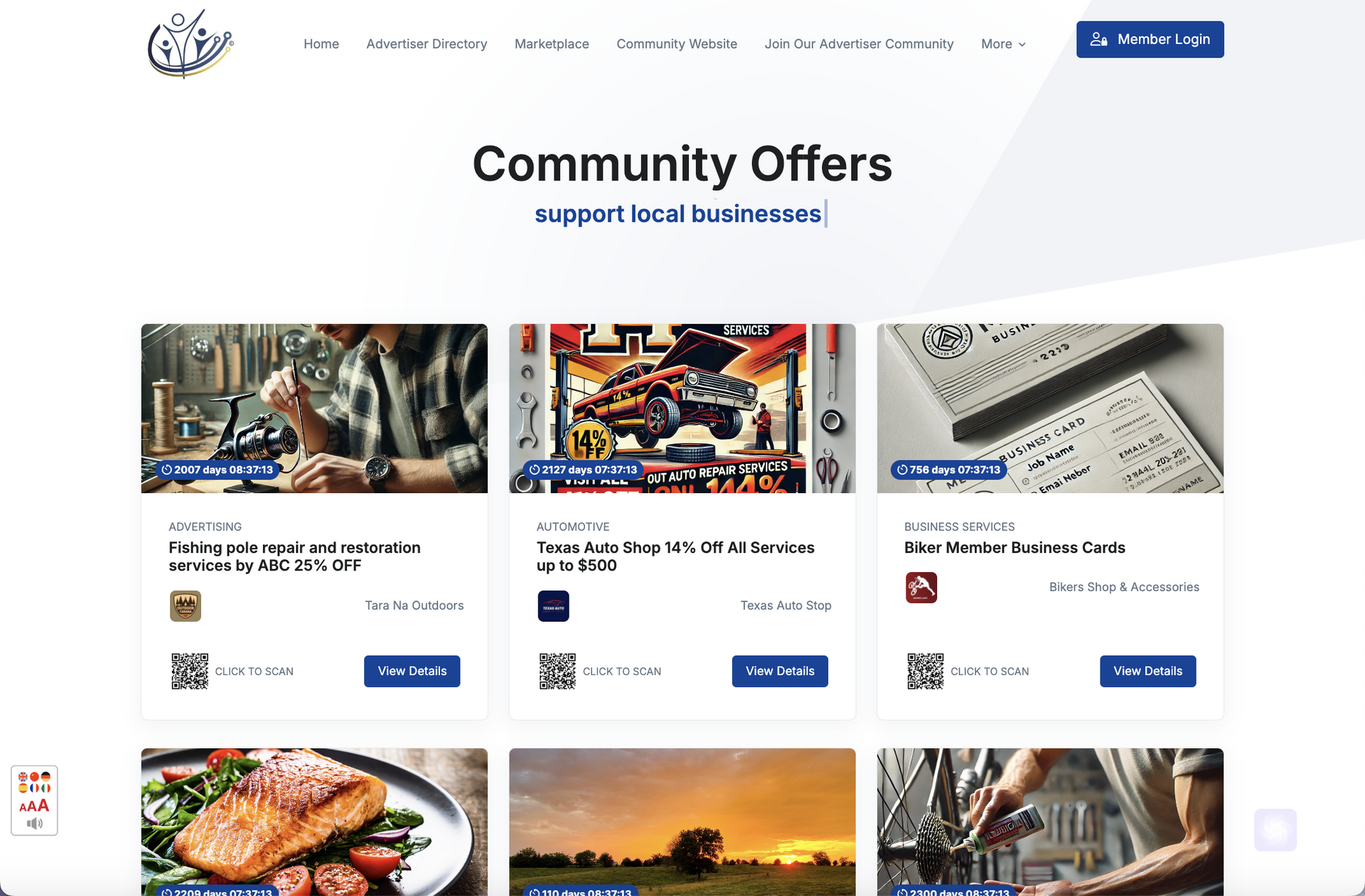 A screenshot of a community offers page on a website.