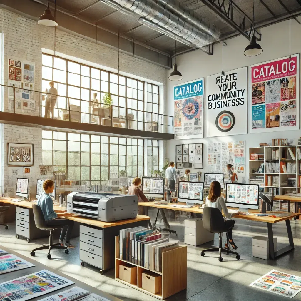 A group of people are sitting at desks in an office.
