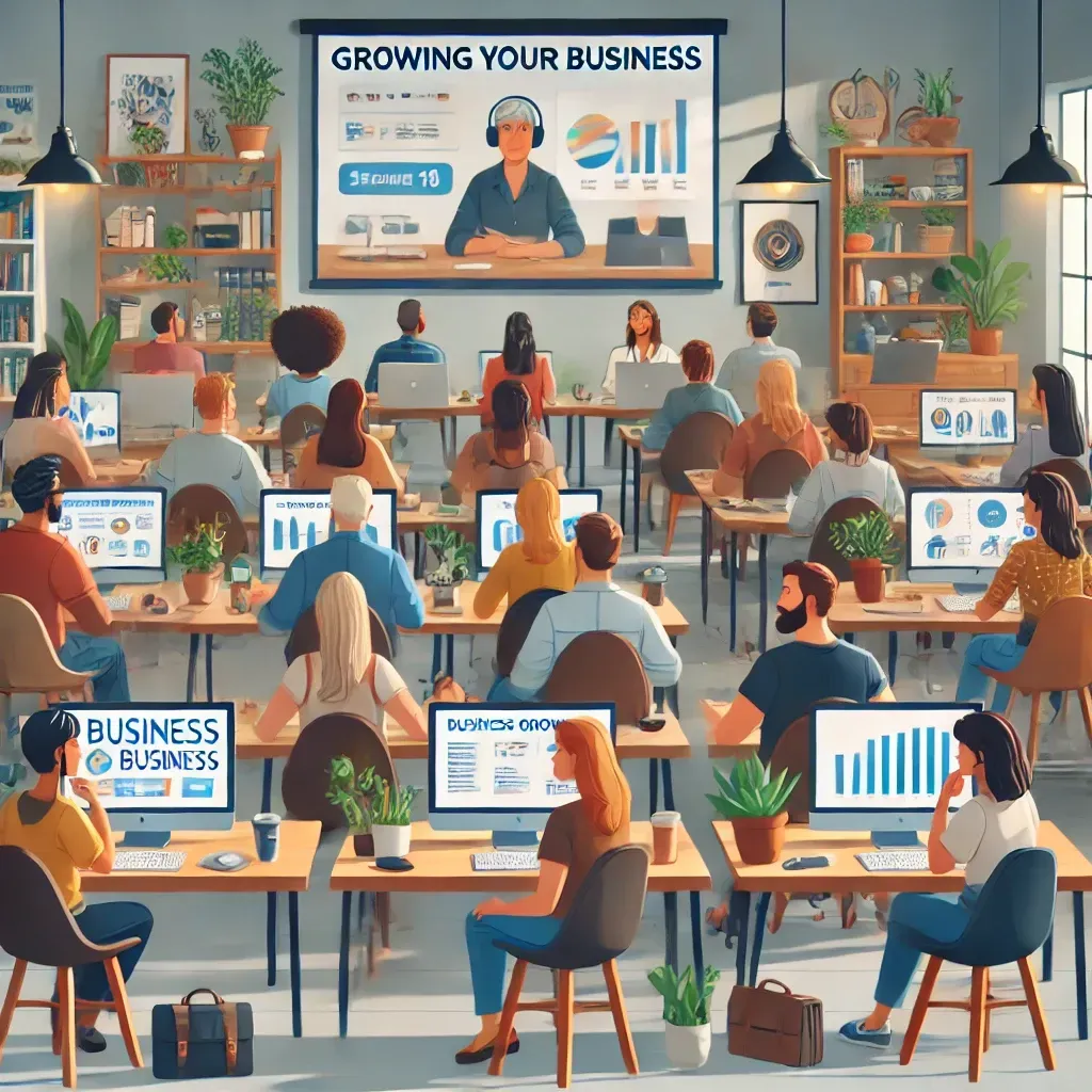 A large group of people are sitting at desks in a classroom.