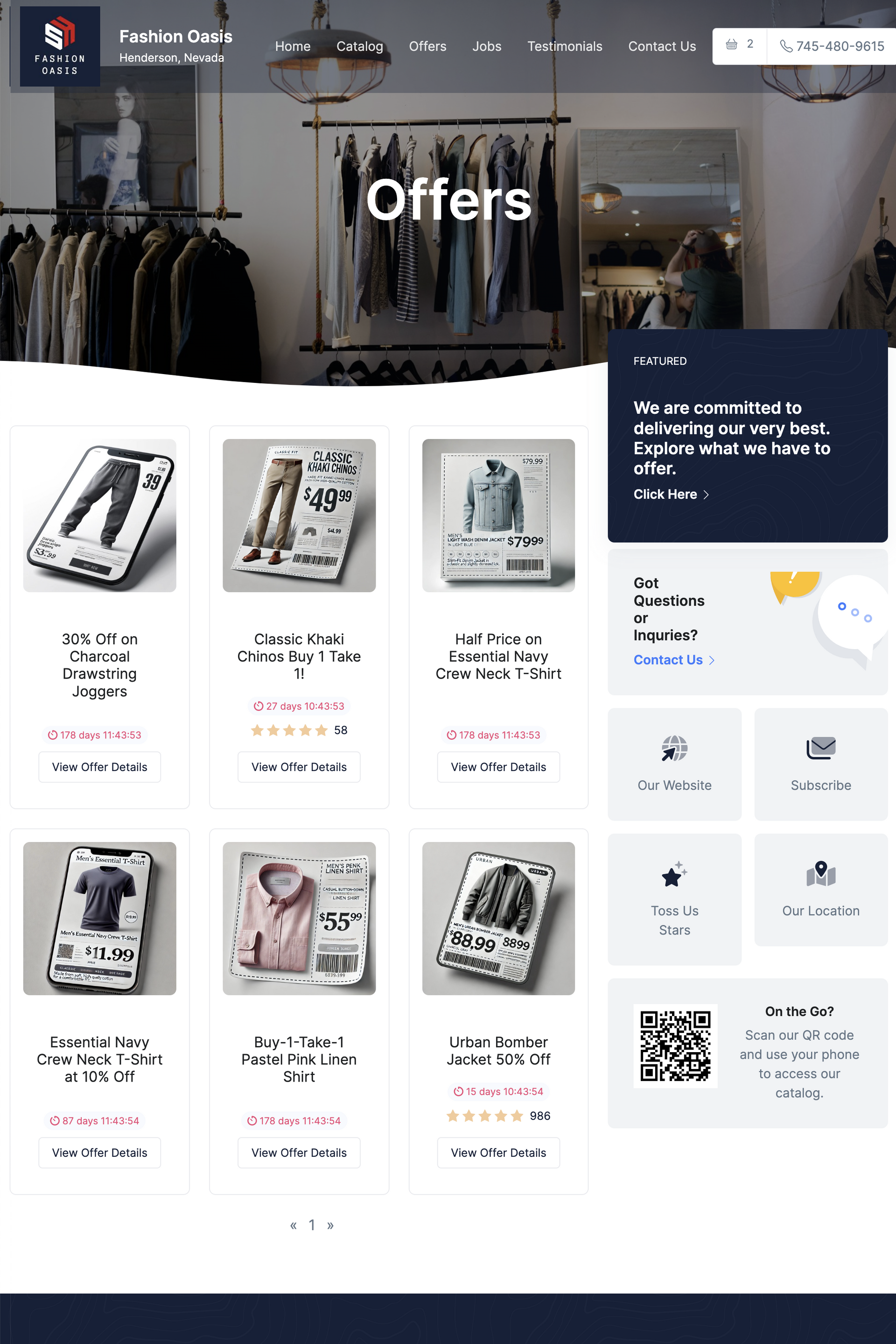 A screenshot of the offers page of a clothing store.