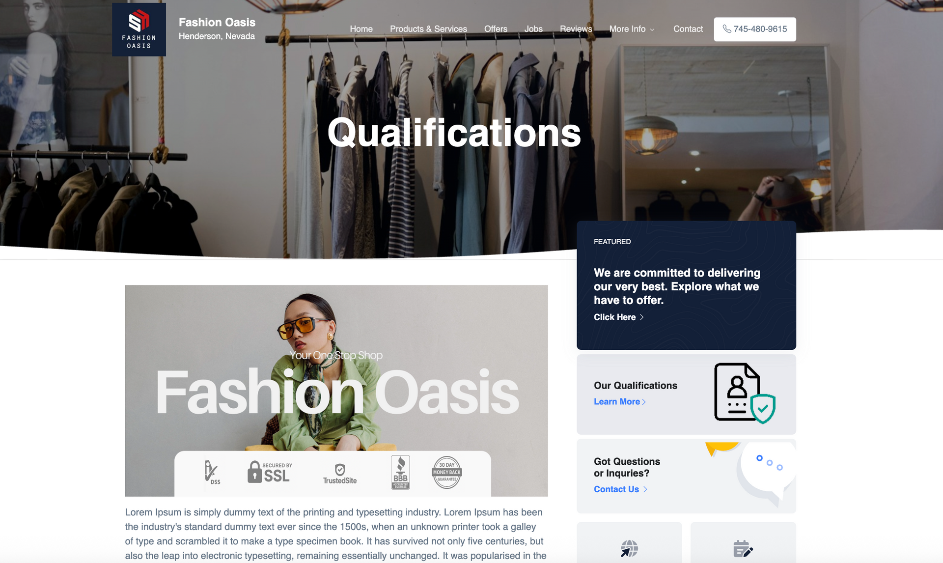 A screenshot of the fashion oasis website.