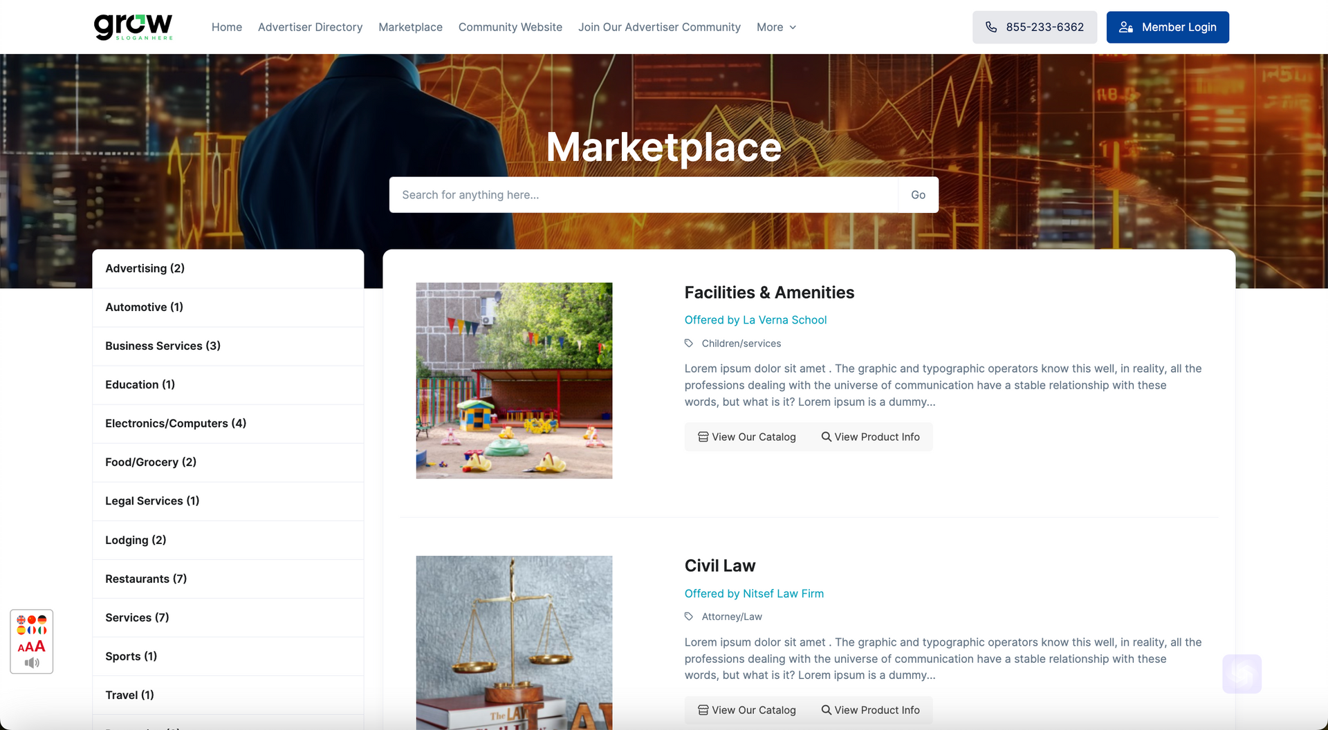 A man is standing in front of a marketplace website.