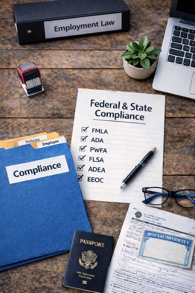 American flag, gavel, scales of justice, and a