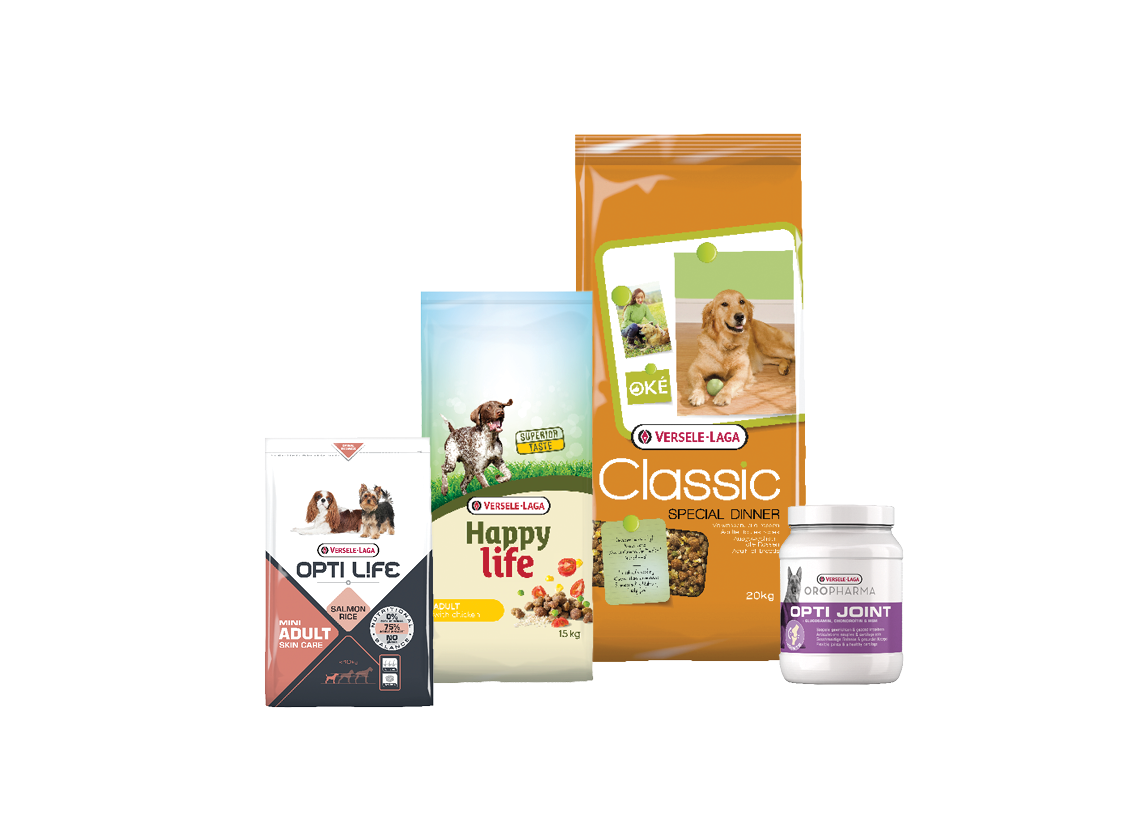 Assortiment van versele-laga voor hondenvoeding