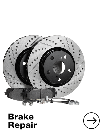 Two drilled and slotted brake rotors and brake pads, with a "Brake Repair" button.