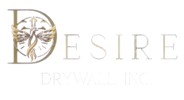 Logo for Desire Drywall LLC: gold letter D with phoenix, text "DESIRE DRYWALL LLC" in white.