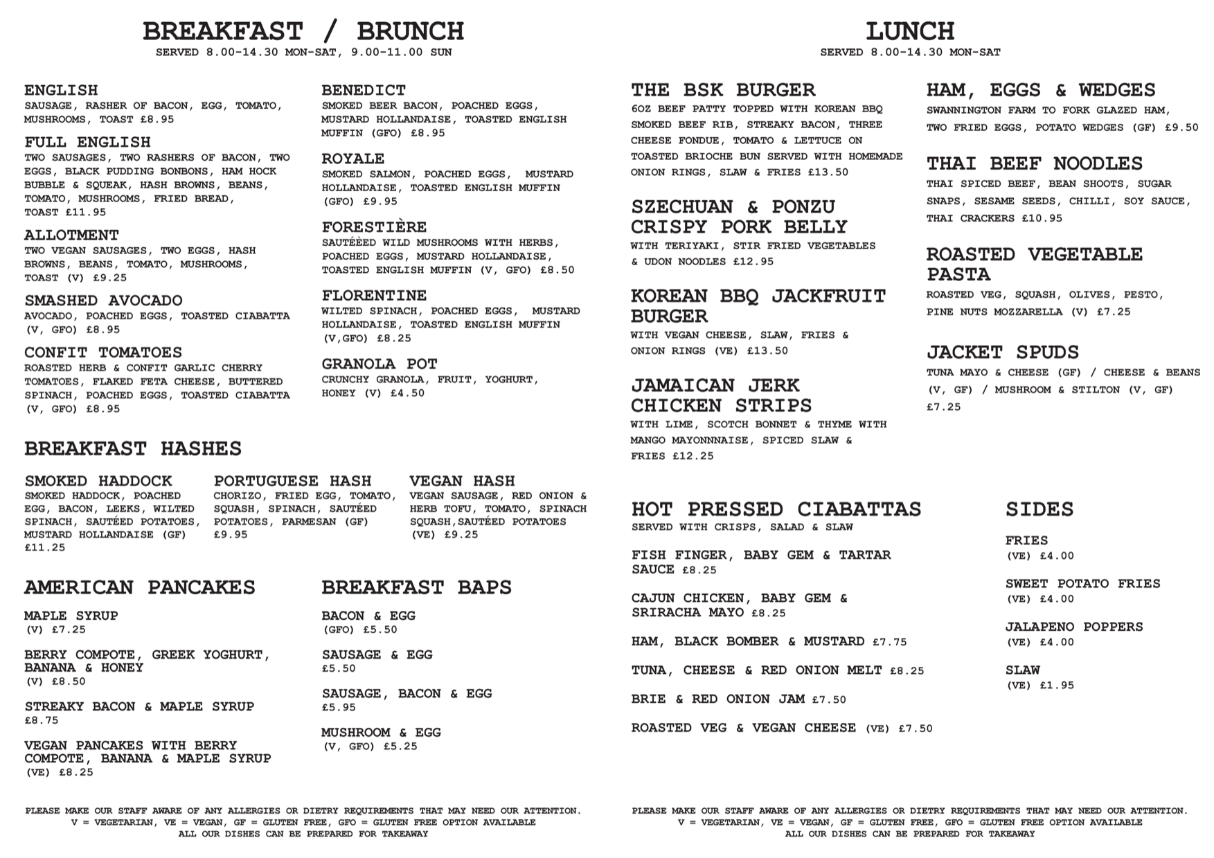 Ber Street Kitchen Menu