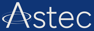 Il logo bianco dell'azienda Astec su sfondo blu scuro, con una lettera "A" stilizzata racchiusa in un anello.