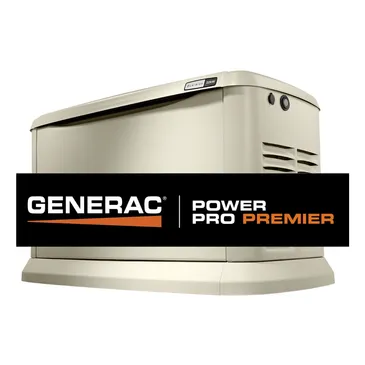 Generac Power Pro Premier generator, beige, black text.