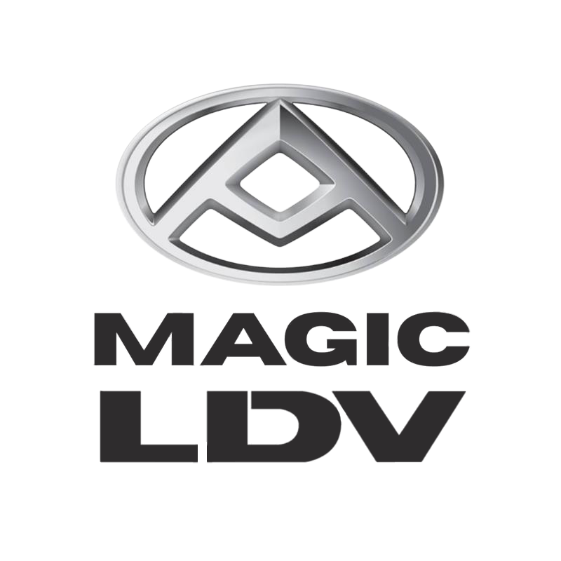 Logo for Magic LDV: Silver emblem above black text; reads 