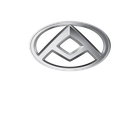 Silver logo of the Chery Automobile company within an oval frame, featuring a stylized “A” and diamond shape.