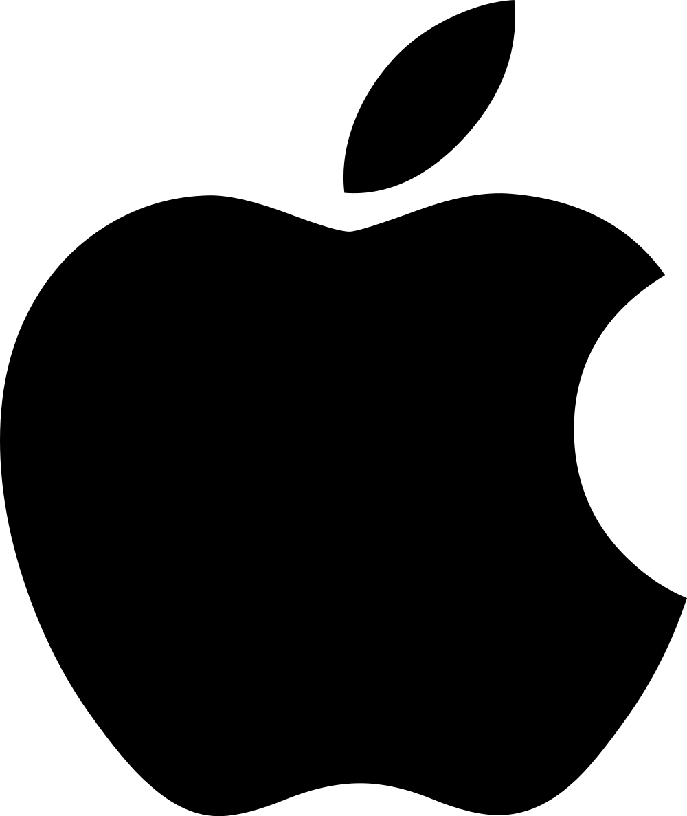 a black apple logo on a white background