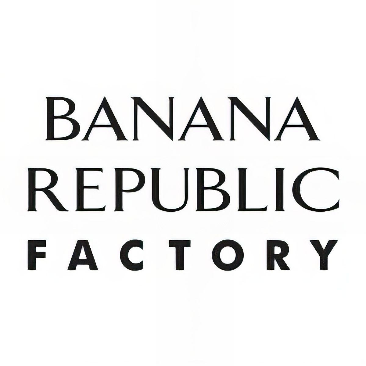 The logo for banana republic factory is black and white.