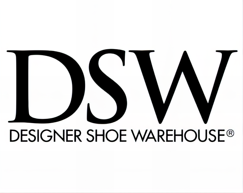 The logo for dsw designer shoe warehouse is black and white.
