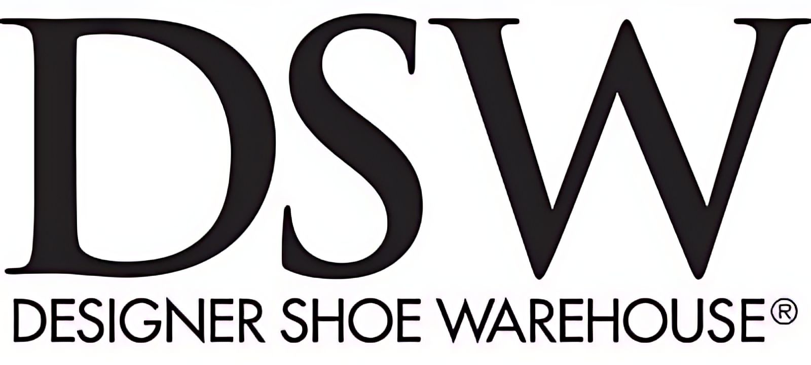 The logo for dsw designer shoe warehouse is black and white.