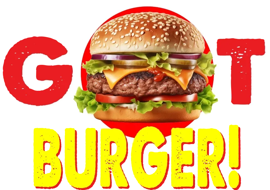 A picture of a hamburger with the words got burger below it