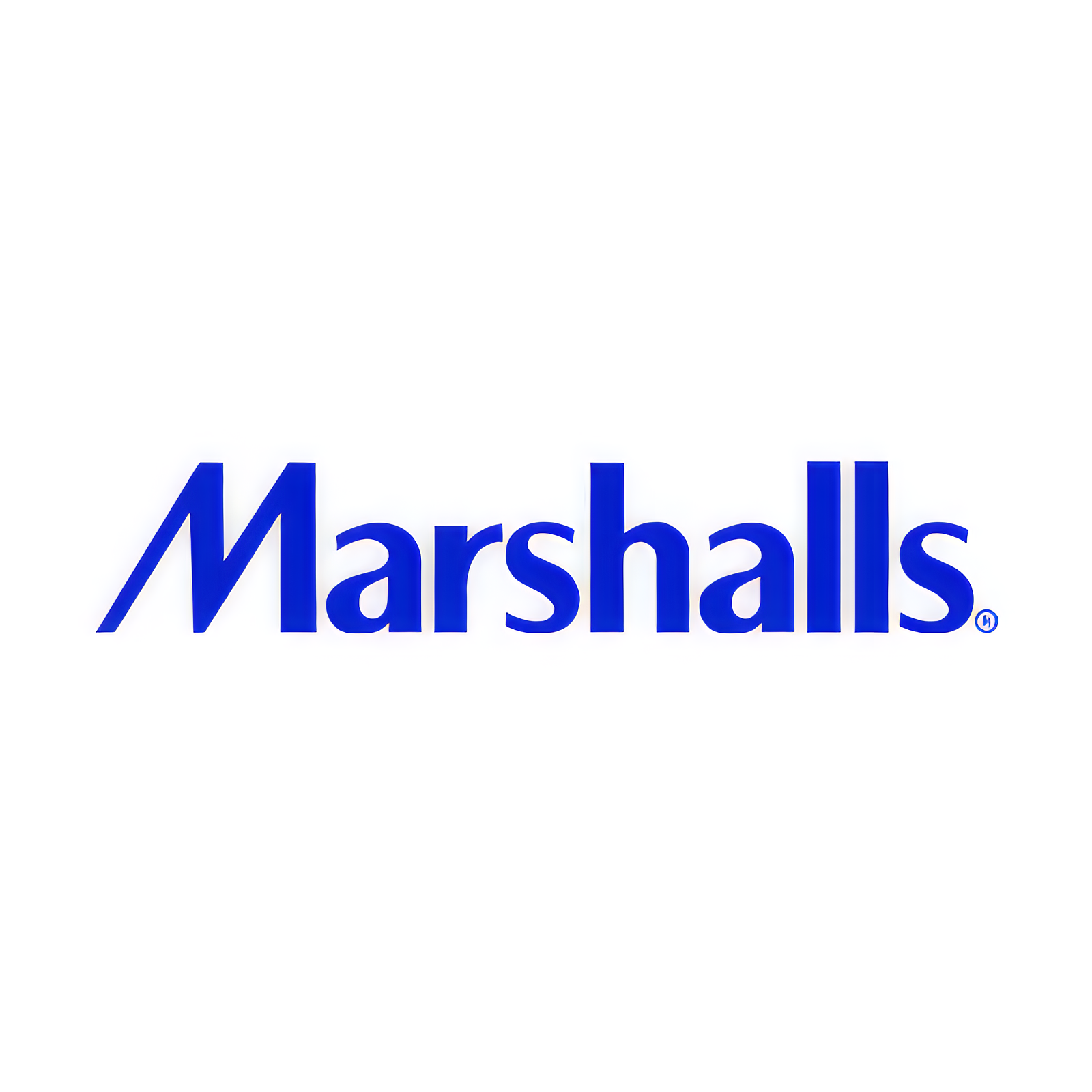 A blue marshalls logo on a white background