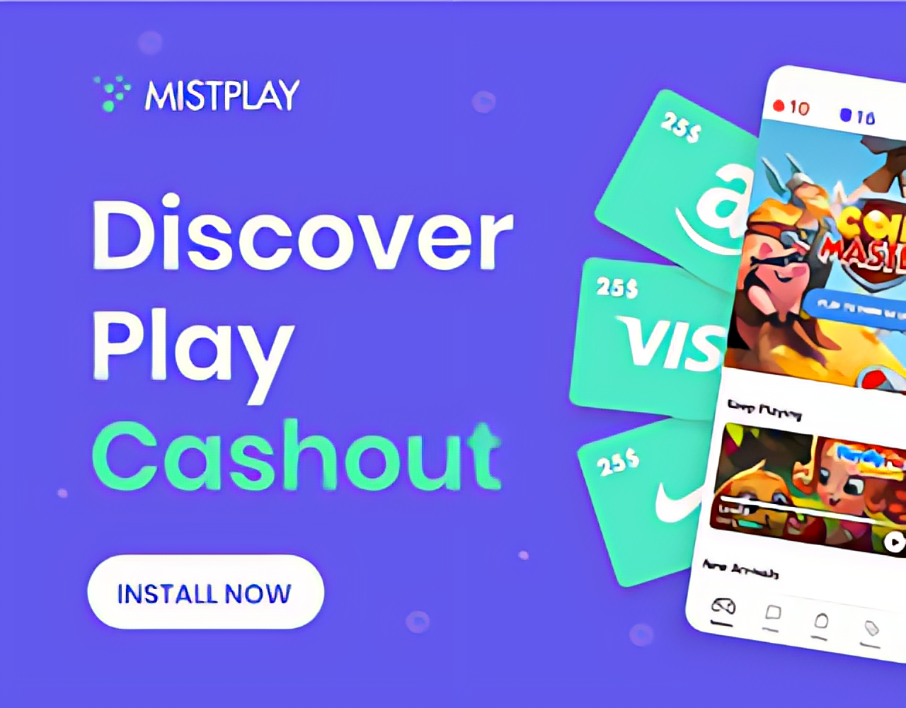 A purple background with the words discover play cashout on it