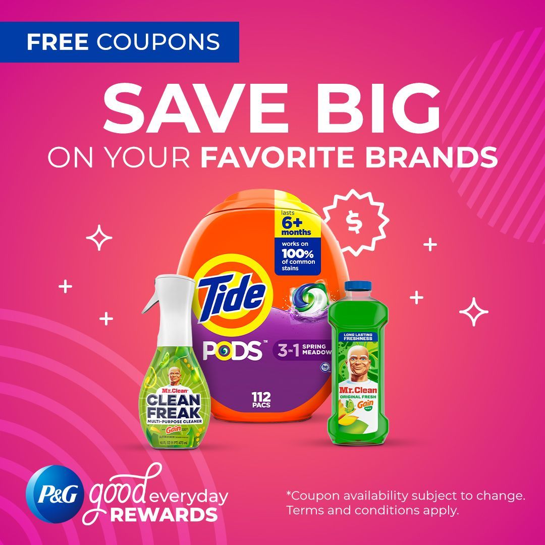 An advertisement for tide pods says that you can save big on your favorite brands