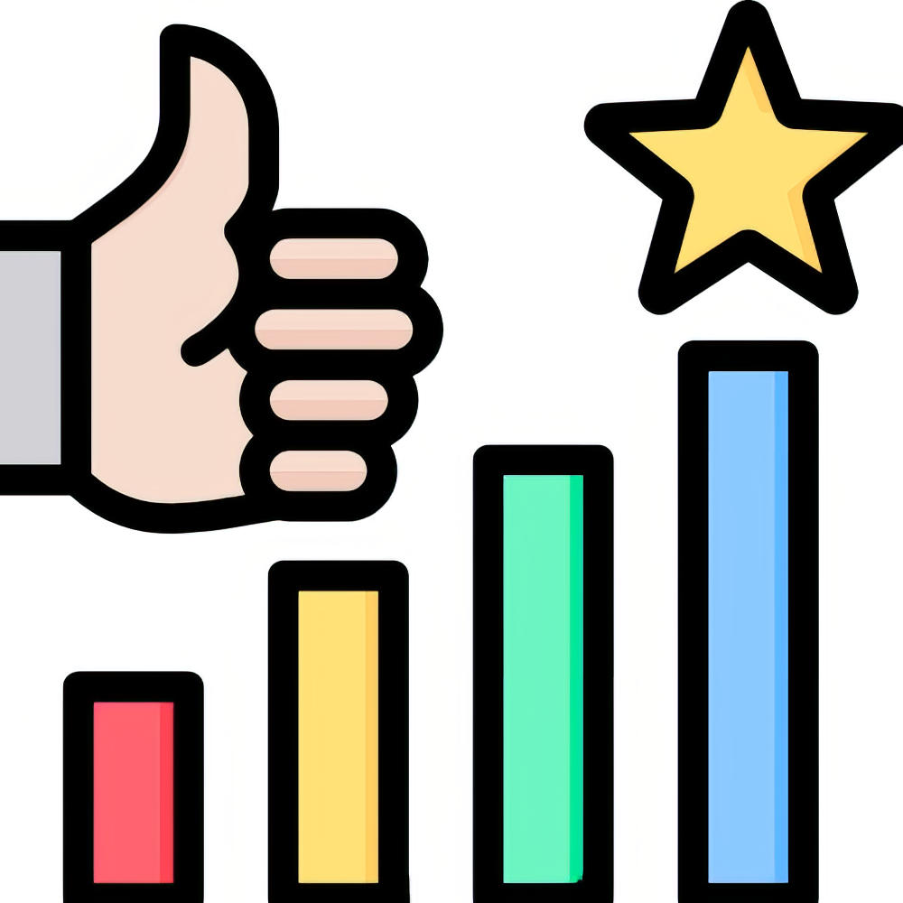 A hand is giving a thumbs up next to a graph with a star.