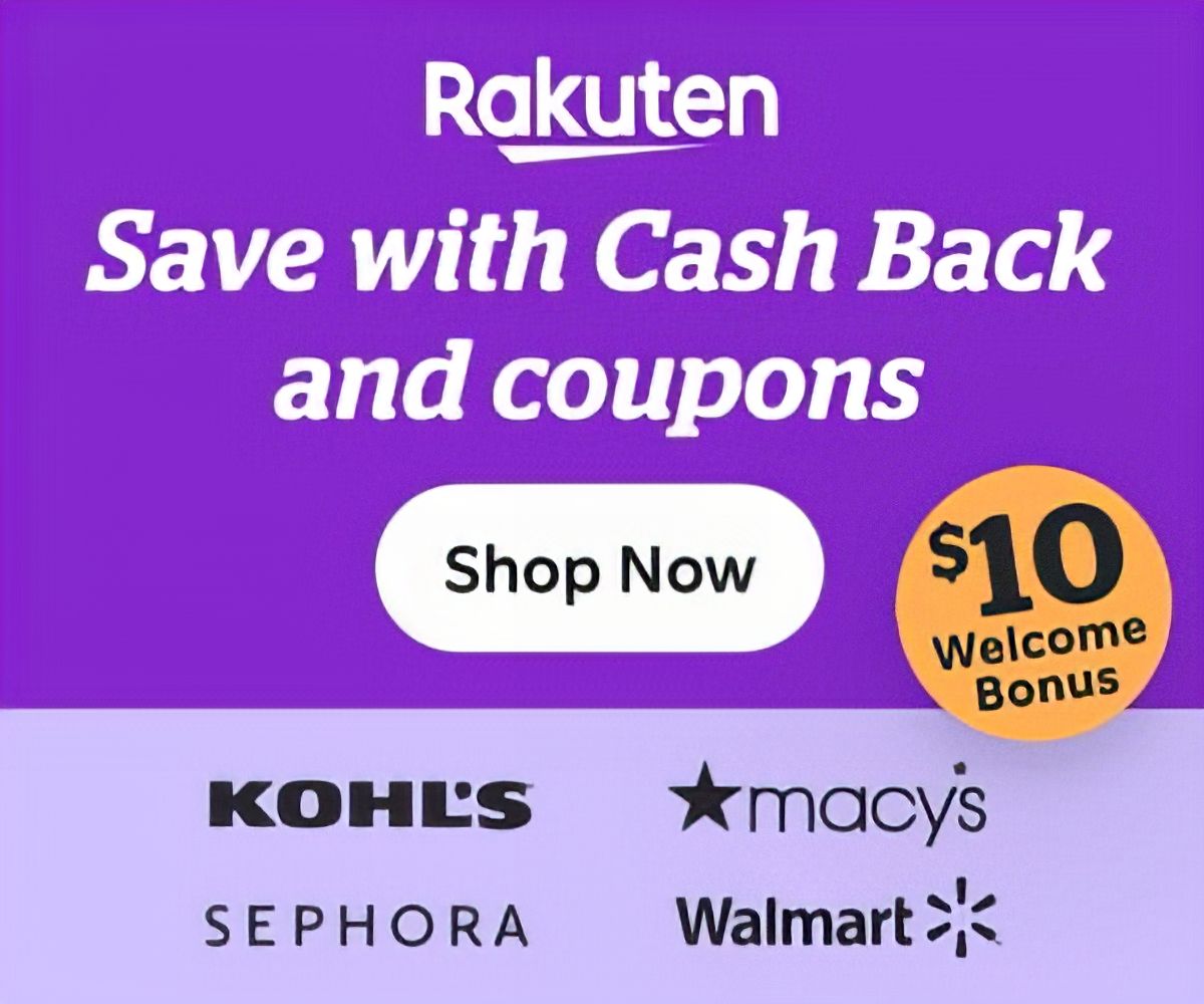 An advertisement for rakuten that says save with cash back and coupons