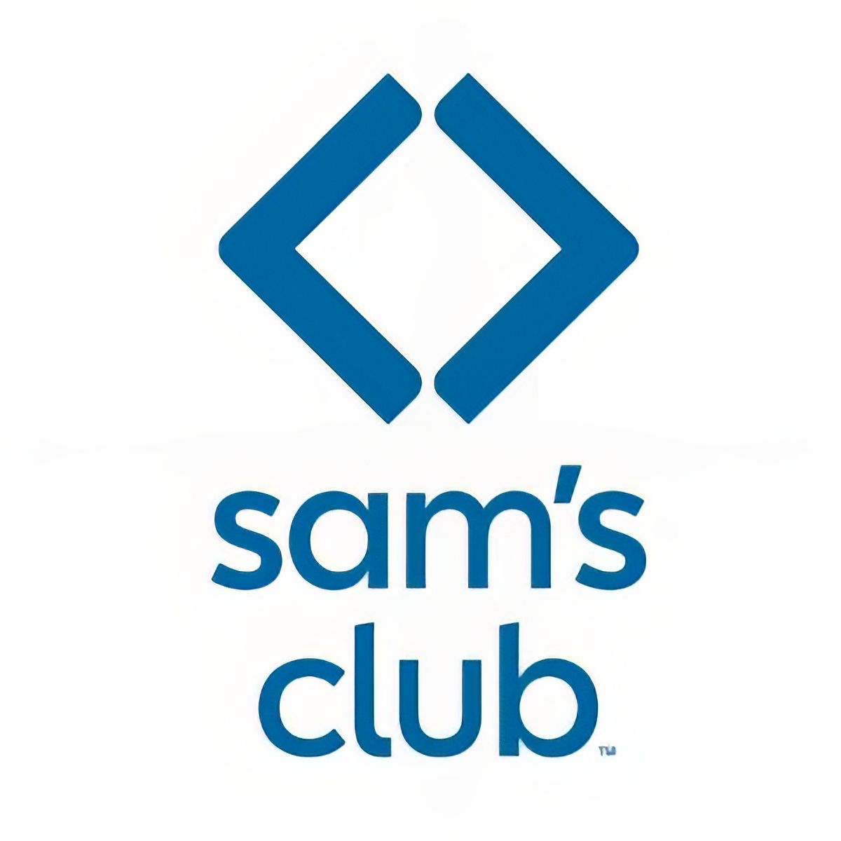 The logo for sam 's club is a blue diamond with two arrows pointing in opposite directions.