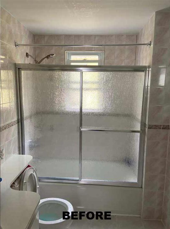 Before Bathroom Glass Partition Removal