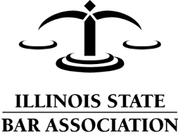 A black and white logo for the illinois state bar association.
