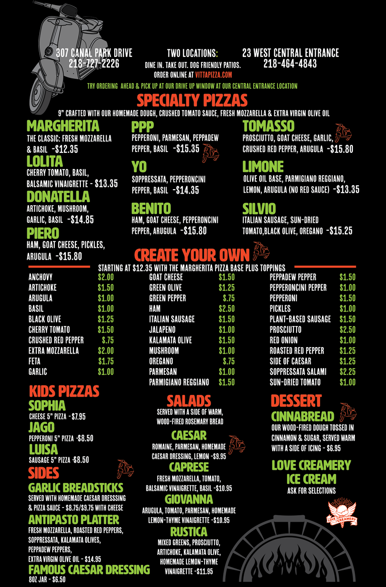 Vitta Pizza menu