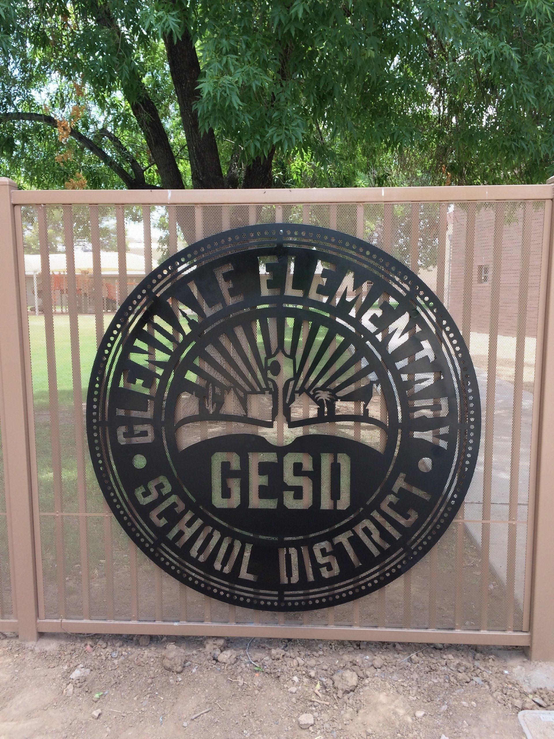 Glendale Elementary School District Iron Fence Panel with Custom Sign