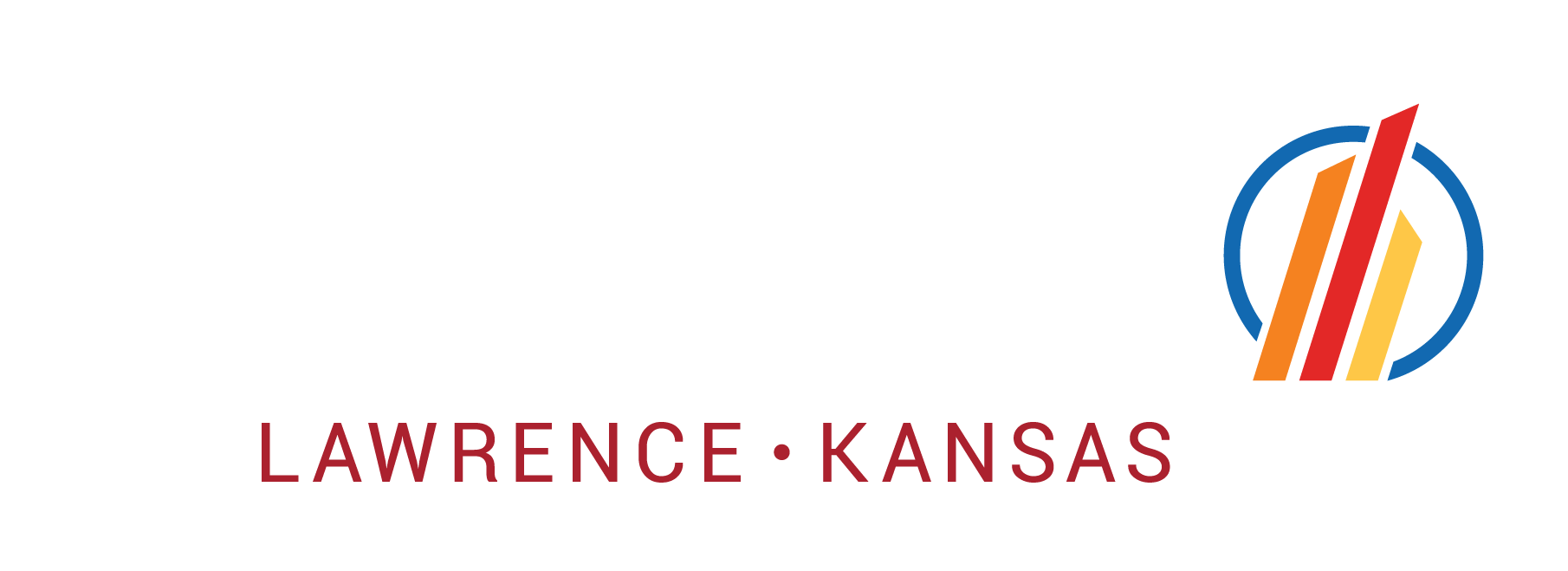 the lawrence kansas logo is a colorful logo with a circle and a rainbow colored arrow .