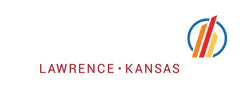 the lawrence kansas logo is a colorful logo with a circle and a rainbow colored arrow .