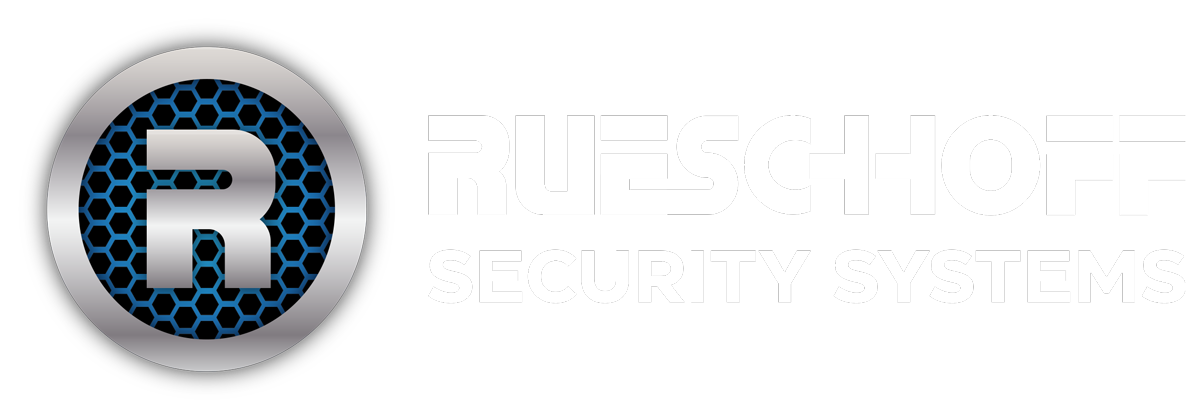 Rueschhoff Security Logo with a shiny R inside a circle and the words Rueschhoff Security systems