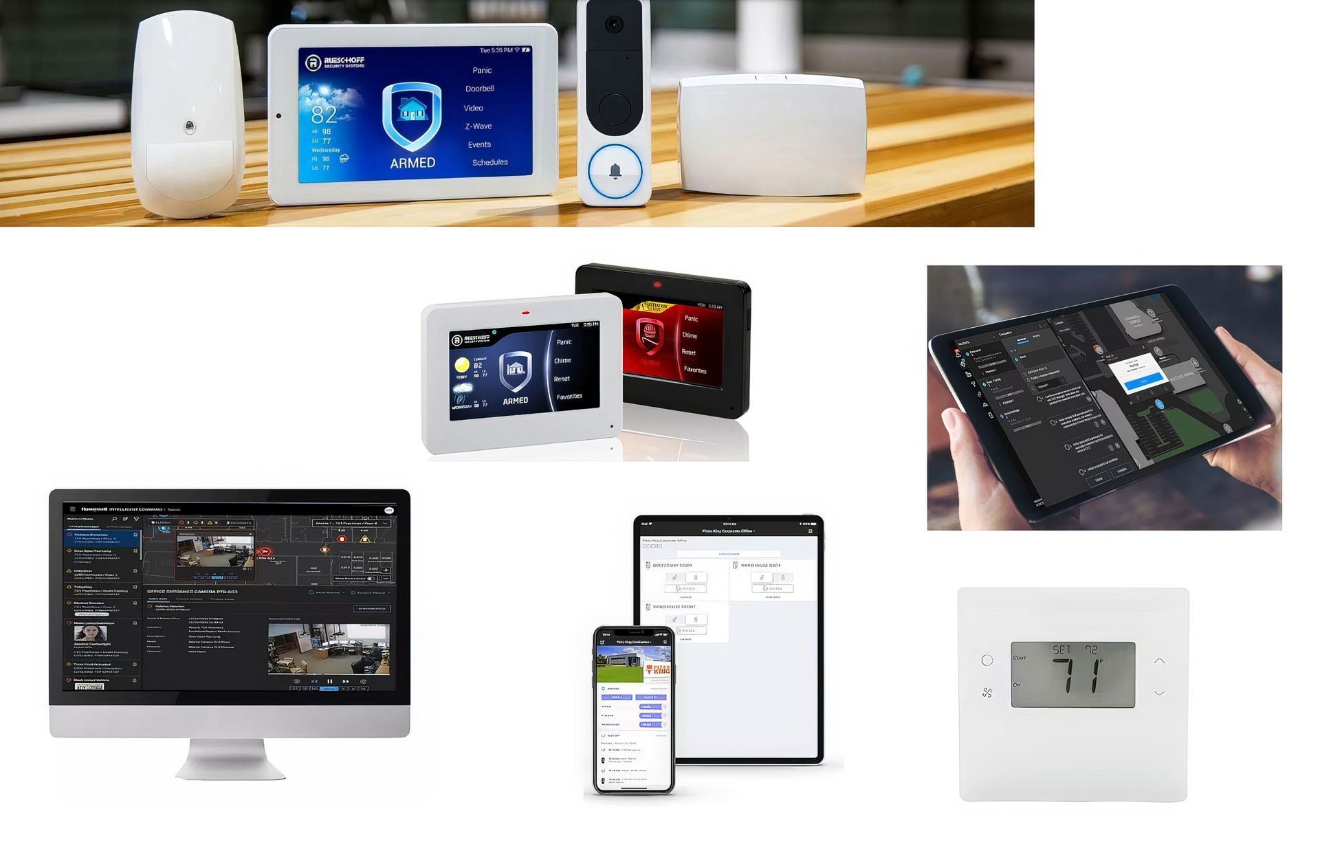 Image of a touchscreen tablet that remotely controls all of the home security devices in your home or business.