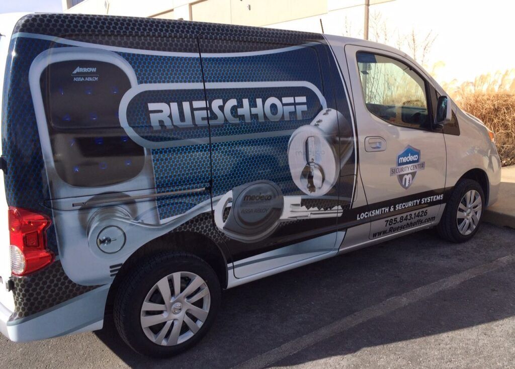 Rueschhoff Security Van with the word Rueschhoff on the side.