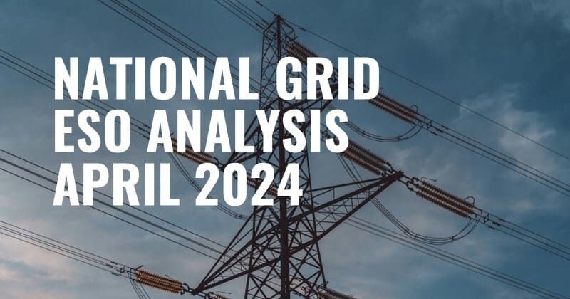 Electricity pylon against cloudy sky with text 'National Grid ESO Analysis April 2024'