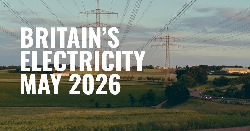 Electricity pylons at dusk with text 
