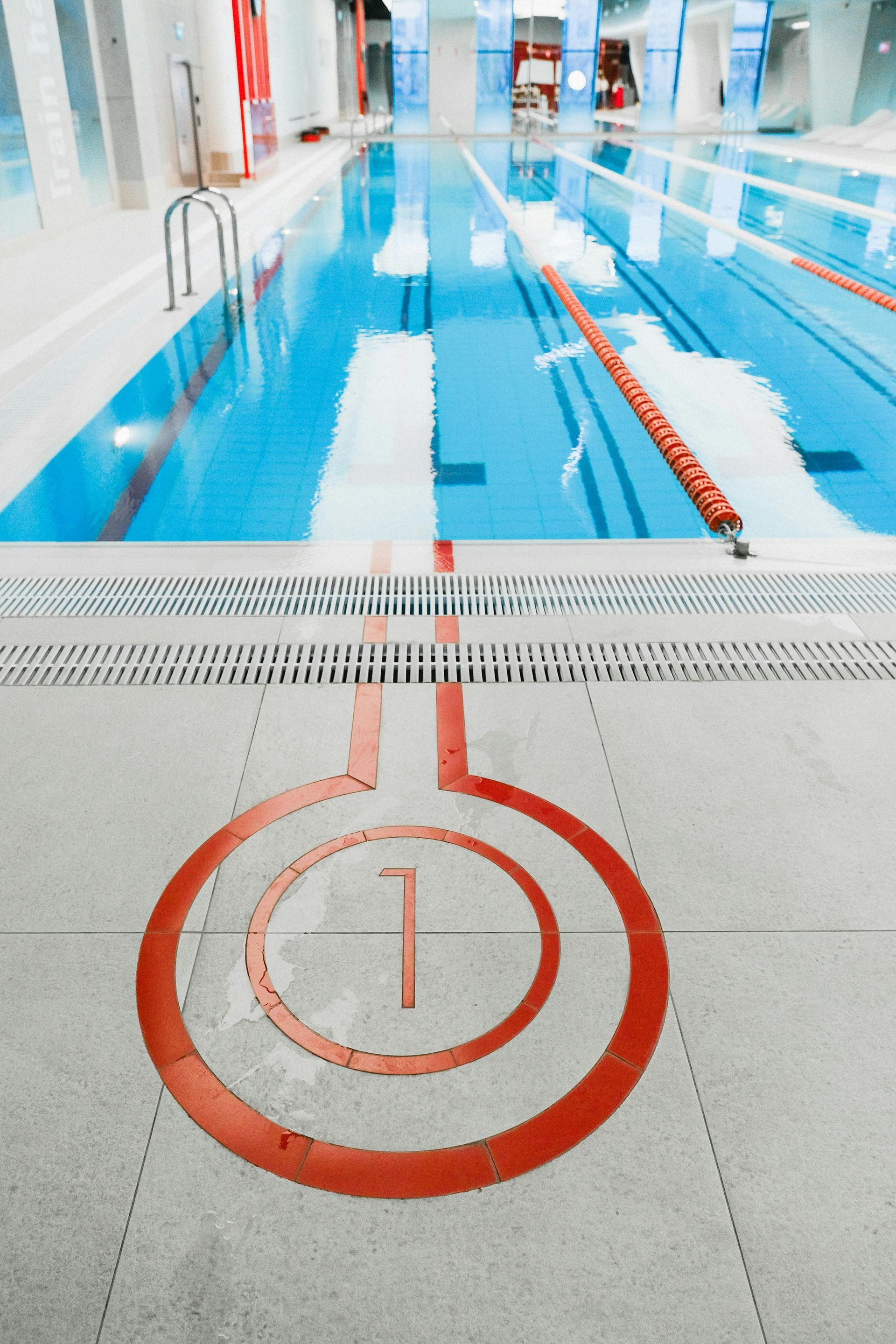 Large swimming pool with lane dividers