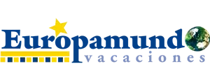 A blue and yellow logo for europamund vacaciones
