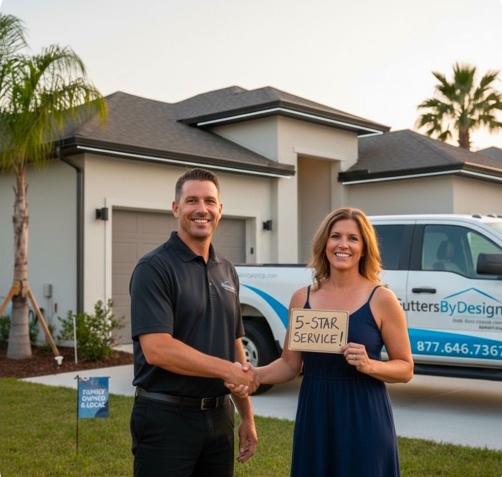 White building with metal roof, air conditioner, and tree on a gray, overcast day.