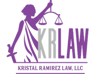 The logo for kristal ramirez law llc shows a woman holding scales of justice.