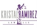 A purple logo for a law firm with a woman holding scales of justice.