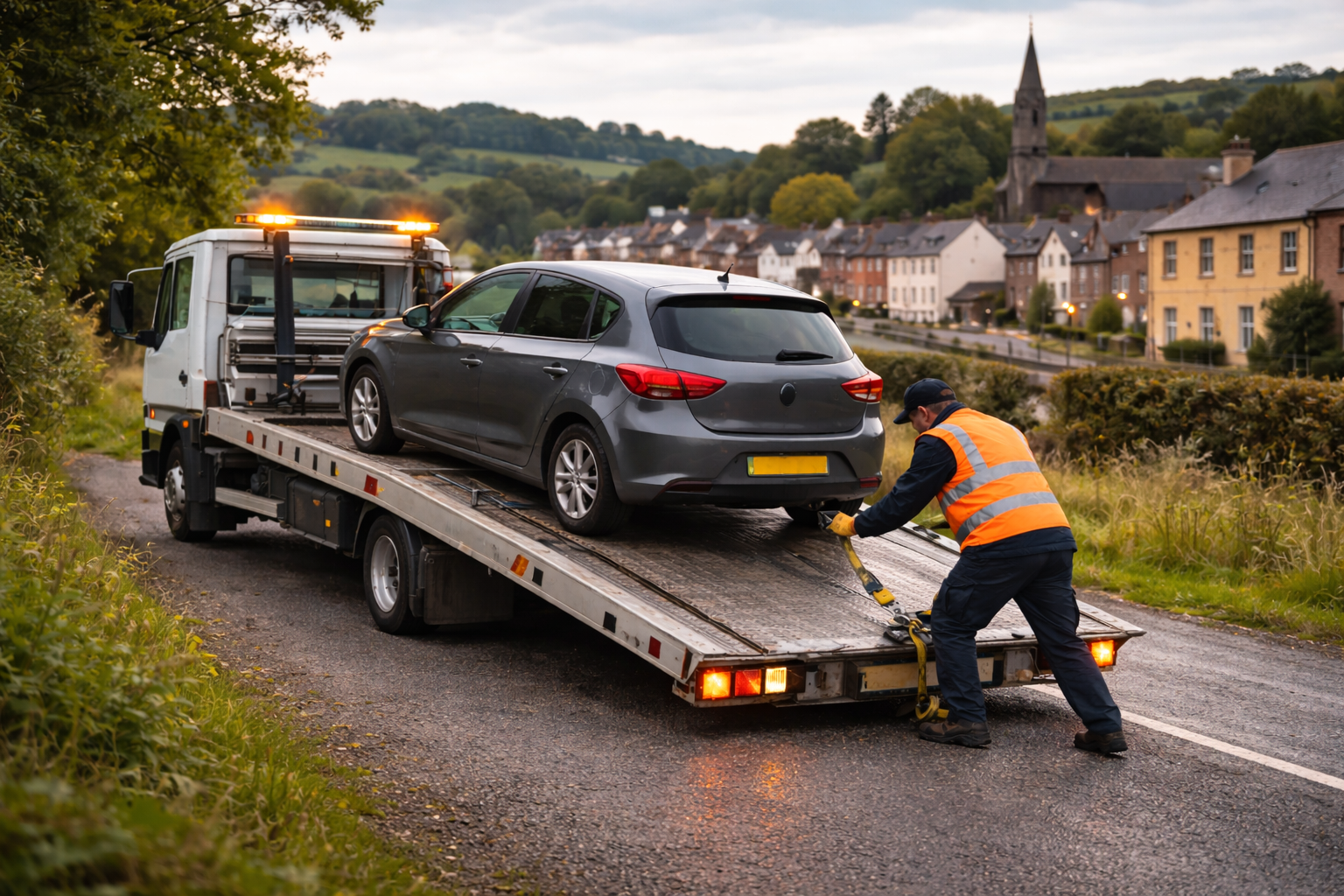 tow truck recovering broken down car in Bandon