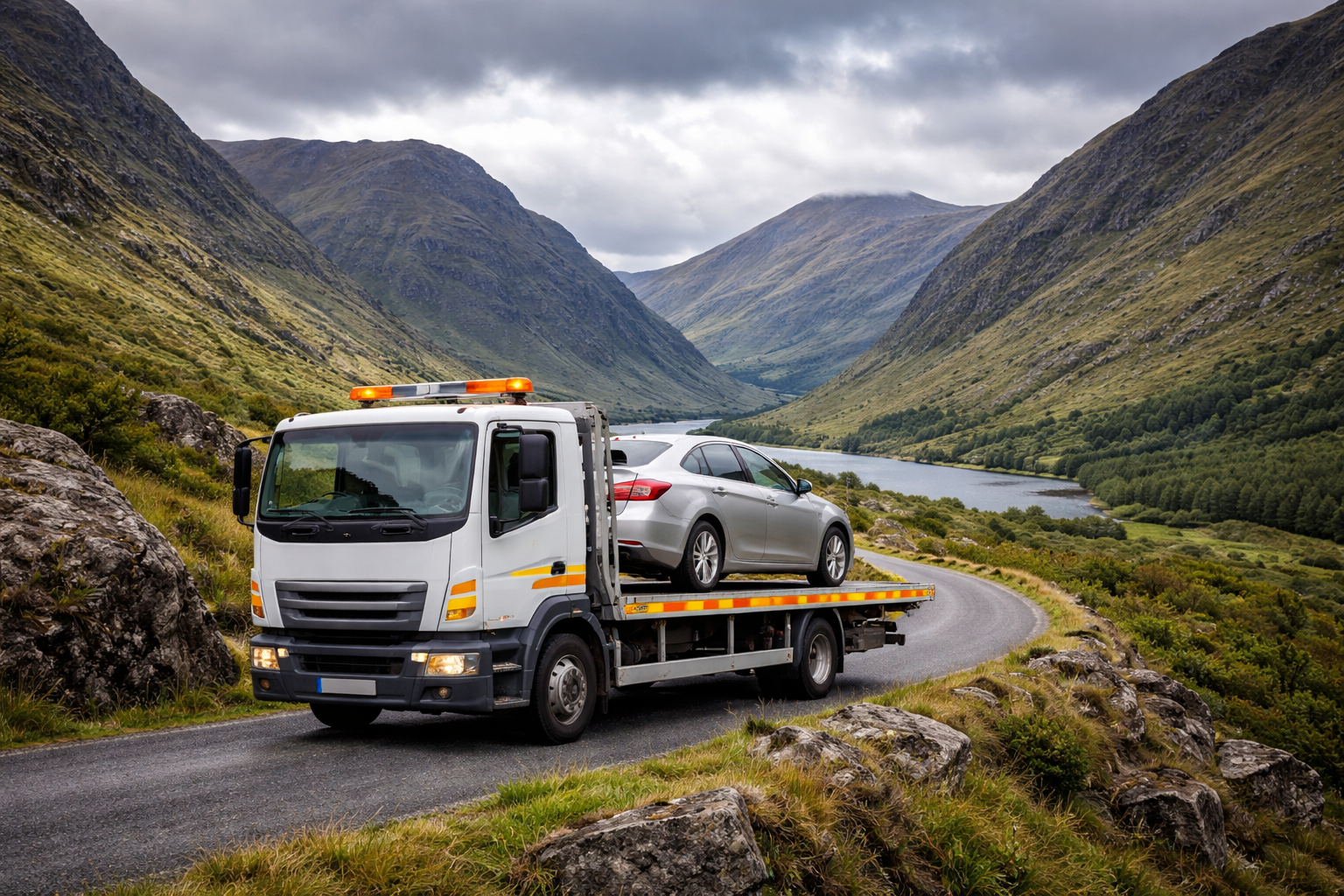 tow truck R335 Mayo carrying car Delphi Valley road